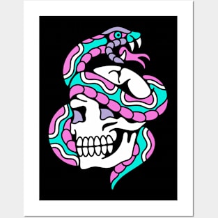 Skull snake neon Posters and Art